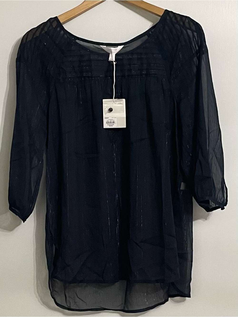 LC Lauren Conrad Navy Sheer Pintuck Blouse